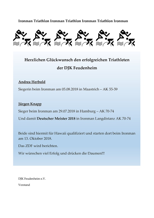 Herzlichen Glückwunsch den erfolgreichen Triathleten der DJK Feudenheim