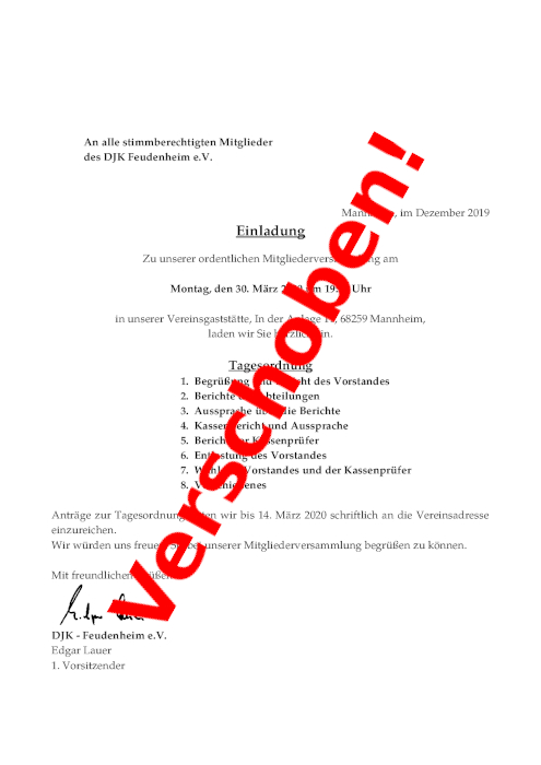 Mitgliederversammlung verschoben!